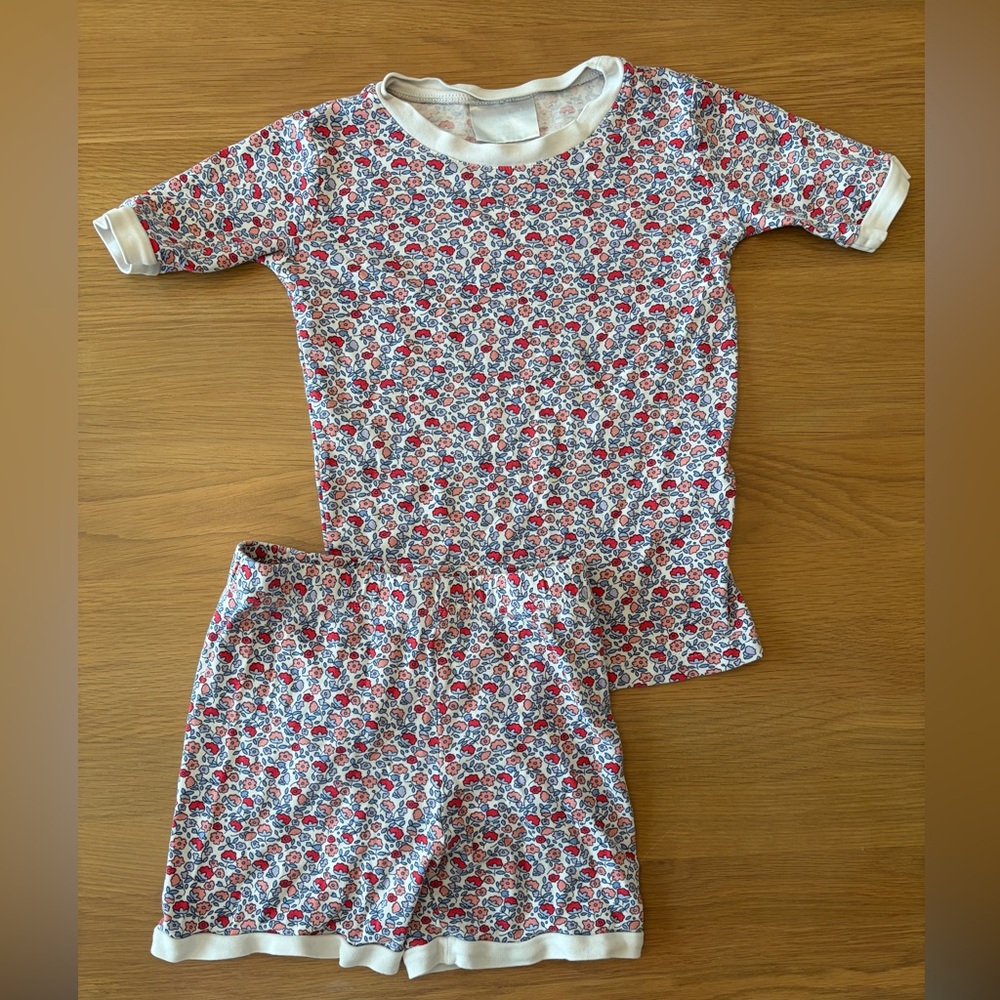 Girls' Short Sleeve Floral Pajama Set in Red and Blue